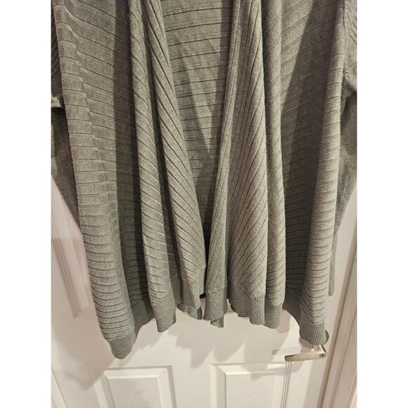 H Halston open drapy viscose cardigan sweater large gray ribbed casual cozy - Picture 3 of 9